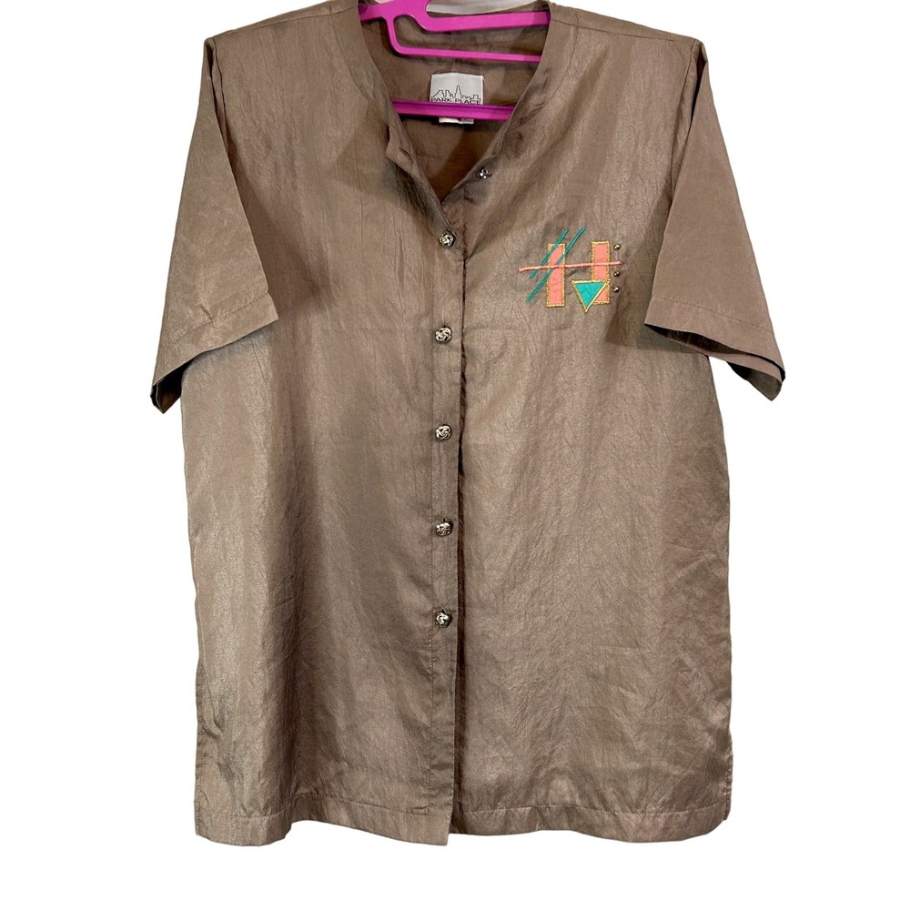 Park Place‎ Fashions Vintage 80's Short Sleeve Button Down Blouse Women's Size S